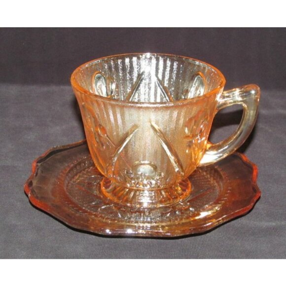 Jeannette Glass IRIS AND HERRINGBONE Marigold Iridescent Cup and Saucer Set - Picture 3 of 3
